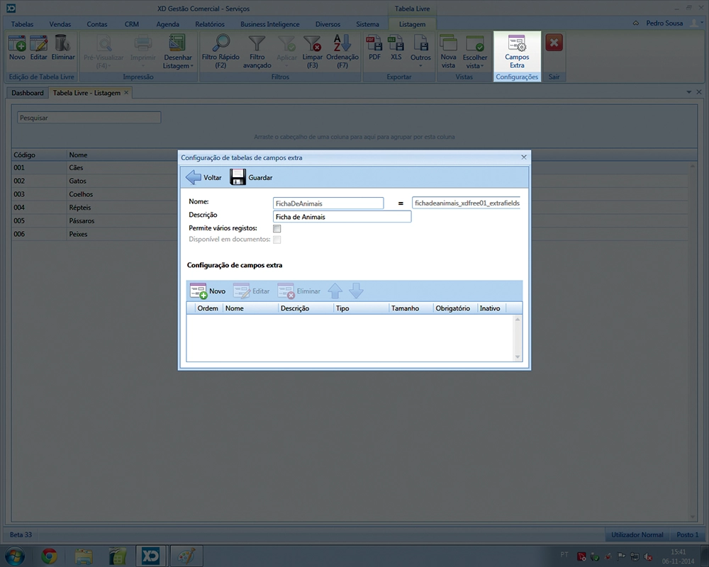 (01)  Clique em campos extra e na nova janela clique em NOVO para criar o seu primeiro campo extra.