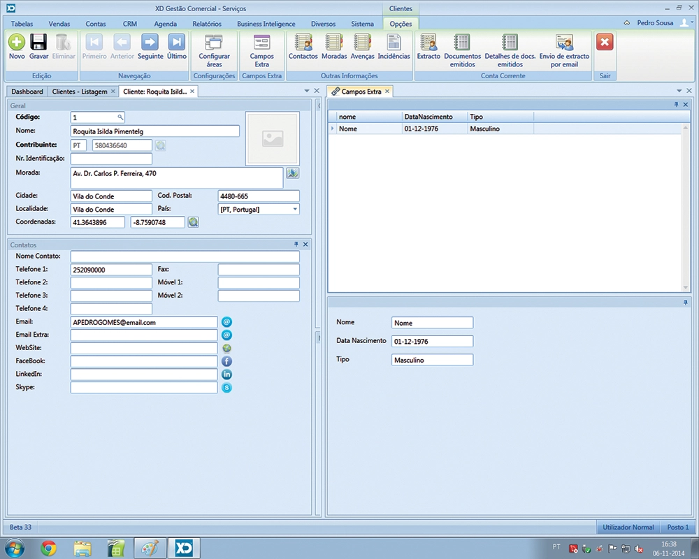 Janela de cliente lado a lado Campos Extra